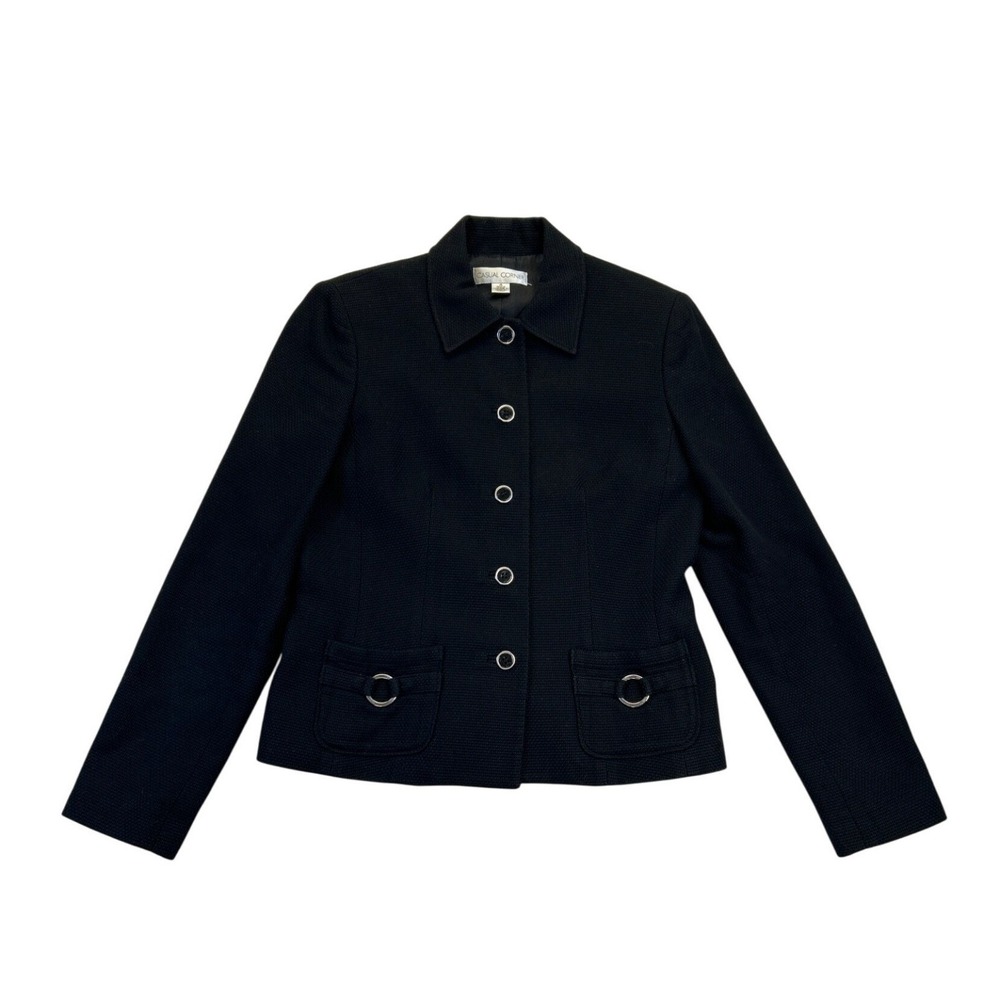 Casual Corner Jacket Womens 4‎ Black Cotton Lined Button Front Dressy